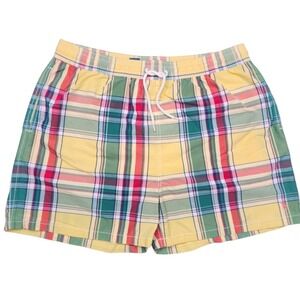Polo Ralph Lauren Swim Trunks Sz XXL 4" Yellow Plaid Shorts Drawstring
